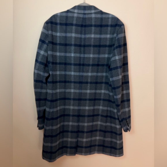 Tommy Hilfiger Men’s Plaid Addison Overcoat grey & navy wool blend Siz 44L tall - Picture 9 of 15